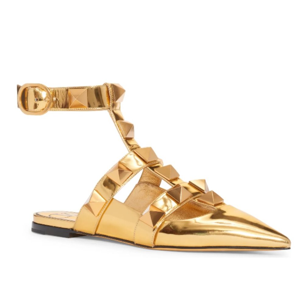 VALENTINO GARAVANI Valentino Roman Stud Ankle Strap Pointed Toe Flat Size 7!